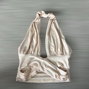 ⚪️CIDER: Women’s size M, cream halter crop top w/criss-cross accent & openings.